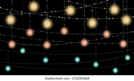 Abstract Lights On A Dark Background Glow Elements Decorationon Lamp Luminous Vector