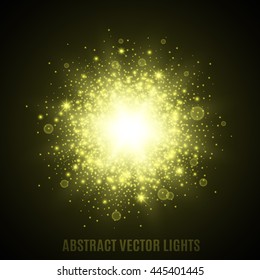 Abstract lights. Star dust. Flash, sparkles. Flare. Glowing background. Light effect. Vector illustration.