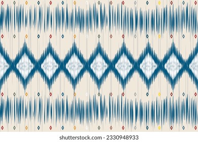 Abstract like ikat model motif pattern classic blue background. Modern bordure ditsy line fabric design textile swatch, ladies dress, man shirt, fashion garment, silk scarf all over print