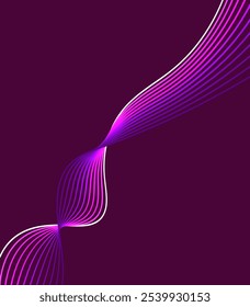 Abstract lilac background with glowing lights wavy technology lines.