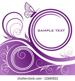 Abstract lilac floral background with butterfly