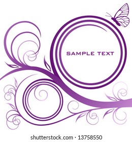 Abstract lilac floral background with butterfly