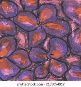 Abstract lilac and purple hand painted flowers oil pastel floral  pattern design art illustration