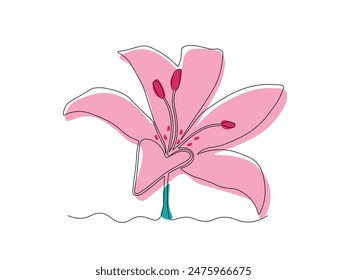 abstract lily flower,continuous single line art drawing sketch, logo