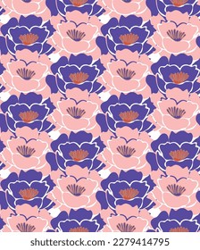 Resumen Flores Lily Patrón sin inconvenientes Colores de moda Diseño vectorial minimalista Perfecto para la impresión de tela de alamante o envolver papel Tono rosa Púrpura Eléctrico