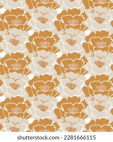 Abstract Lily Flowers Seamless Pattern Trendy Fashion Colors Minimal Chic Vector Design Perfect for Allover Fabric Print or Wrapping Paper Mustard Yellow Beige Tones