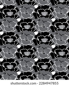 Abstrakte Lily Blumen Nahtlose Muster Trendy Fashion Farben Minimal Chic Vektordesign Perfekt für Allover Stoffdruck oder Wrapping Paper Black Gray Tones