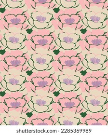 Abstract Lily Flowers Seamless Pattern Trendy Fashion Colors Minimal Chic Vector Design Perfect for Allover Fabric Print or Wrapping Paper Pastel Pink Tones