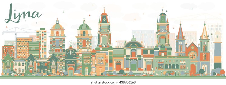 Abstract Lima Skyline with Color Buildings. Vector Illustration. Business Travel and Tourism Concept with Lima City. Image for Presentation Banner Placard and Web Site.