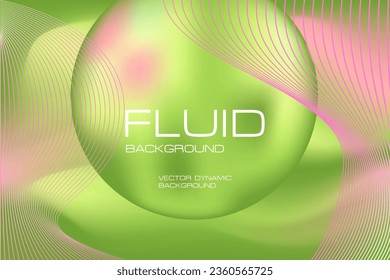 Abstract lime green background with fluid round droplets and wavy lines, perfect for presentations, modern posters, trendy beauty banners