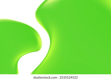 Abstract lime green liquid blobs, flowing fresh aloe vera gel droplets isolated, transparent background with copy space. Fluid organic forms, smooth fluid slime, collagen, serum. Beauty presentation