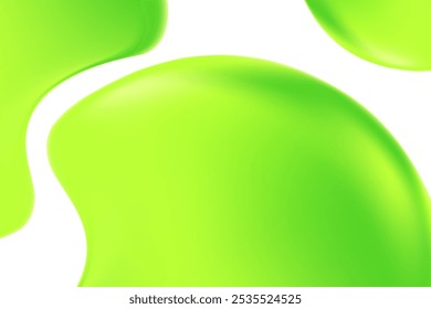 Abstract lime green liquid blobs, flowing fresh aloe vera gel droplets isolated, transparent background with copy space. Fluid organic forms, smooth fluid slime, collagen, serum. Beauty presentation