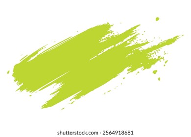 Abstract lime green paint brush strokes against a white background.