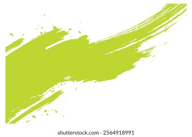 Abstract lime green paint brush strokes against a white background.