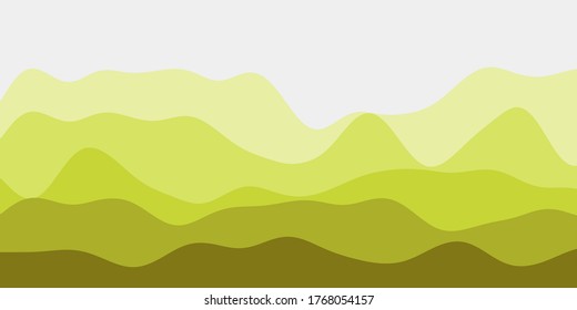 Abstract lime hills with colorful waves in a vector landscape.