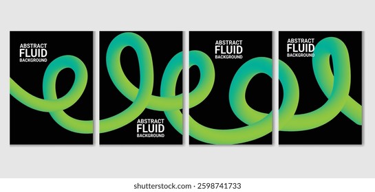 Abstract line 3D FLUID wave GREEN poster background vector.Minimalist cover template with vibrant perspective line wave in motion.social media, cover, banner, flyer, music, ads.