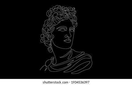 Abstract line Apollo portrait. Modern one line art, minimal sketch for posters, cards, wall decor, print. Vector illustration