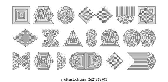 Abstract line arch pattern, bauhaus retro shape, outline boho element, modern black geometric icon. Minimal curve figure editable stroke. Simple vintage stripe drawn collection. Vector illustration