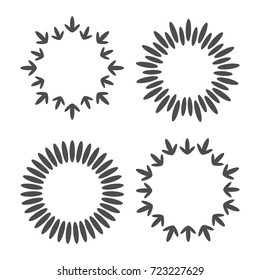Abstract line arrow star dotted round frame set. Round wheat wreaths shape. Four objects. Flat design. White background. Isolated. Vector illustration