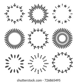 Abstract line arrow star dotted round frame set. Round wheat wreaths shape. Flat design. White background. Isolated. Vector illustration