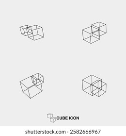 abstract line art 3D cube geometric minimalism pattern design icon set collection