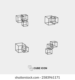 abstract line art 3D cube geometric minimalism pattern design icon set collection