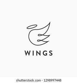 Abstract line art angel wing logo icon vector template on white background