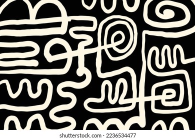 Abstract line art background design in trendy and ethnic style. Retro modern illustration outline stroke pattern