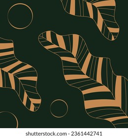 Abstract line art background. Simple outline vector graphic illustration with linear leaves shape. Elegant fashion poster print template. Pastel abstraction.