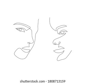 Continuous Line Drawing Set Faces Hairstyle Stock Vector (Royalty Free ...