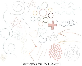 Abstract line art background in vector. Creative Hand drawn various shapes and doodle object elements for kids and party cover, abstract wall art for home decor, wallpaper, prints and pattern design