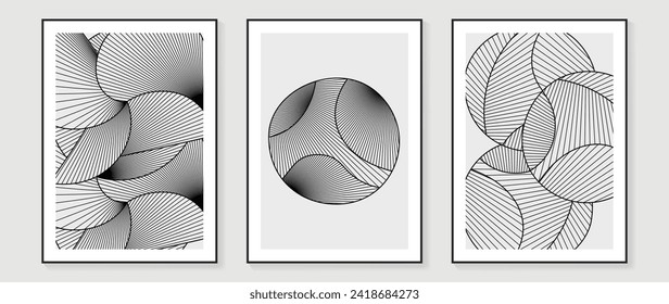 Resumen del vector de fondo de arte de línea. Dibujo de contorno moderno minimalista con ondulación, curva en color blanco. Ilustración de diseño de arte contemporáneo para papel pintado, decoración de pared, tarjeta, afiche, cubierta, impresión.