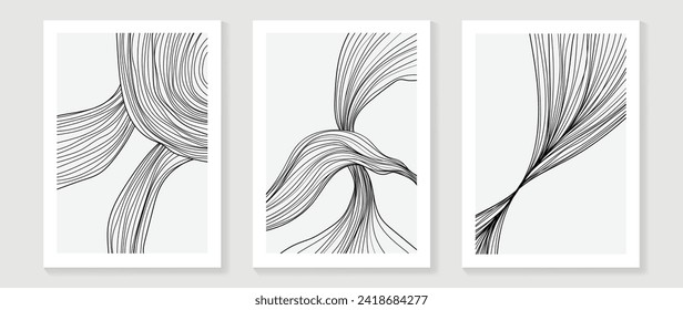 Abstract line art background vector. Minimalist modern botanical contour drawing on white color. Contemporary art design illustration for wallpaper, wall decor, card, poster, cover, print.