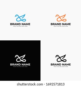 Abstract Line art Bird Logo design vector template. Line art bird logo design. Negative space bird. Animal design. Creative minimal abstract flat icon Color variation .