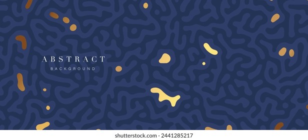 Vector de fondo azul abstracto del arte de la línea. Fondo de pantalla dibujado a mano con textura de líneas doradas. Diseño elegante de la ilustración para las artes de la pared, tela, embalaje, web, banner.