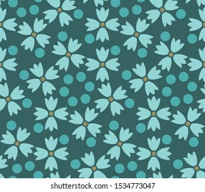 Abstract Line Art Bluish Green Color Flower Seamless Repeat Pattern Great for spring and summer wallpaper, backgrounds, invitations, packaging design projects. Surface pattern design