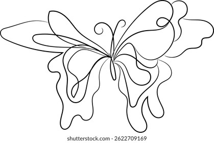 Abstract line art butterfly illustration, single continuous line drawing, minimalist style, elegant design.