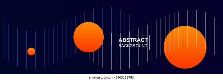 Abstract line art with circle wave shape orange gradient color fantasy dark blue background illustration design