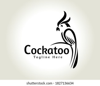 abstract line art cockatoo, parrots perch logo symbol icon design illustration