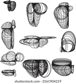 Abstract Line Art: Collection of Intertwined Circular Designs