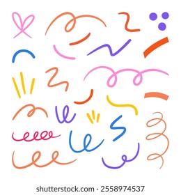 Abstract Line Art Collection Spirals Waves. A hand-drawn abstract line art elements, featuring playful spirals, loops, wavy lines, and creative shapes for modern patterns and graphic compositions