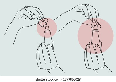Abstract line art cosmetics in hands