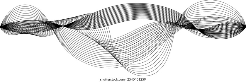 Arte em linha abstrata criando um padrão de onda fluente com uma sensação de movimento e ritmo, adequado para projetos relacionados à tecnologia, música ou arte moderna