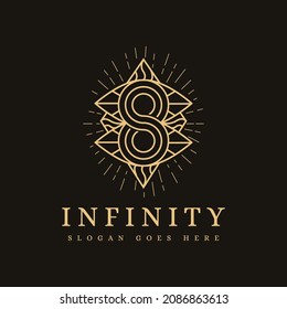 Abstract line art creative Infinity eye logo, mystical eyes logo icon vector template on black background