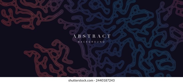 Vector de fondo oscuro abstracto del arte de la línea. Fondo de pantalla de garabato degradado con azul y rojo, curva, líneas de textura. Diseño de ilustración futurista para artes de pared, tela , embalaje, web, banner.