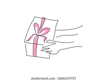 Abstract line art depicting a hand holding or giving a gift.