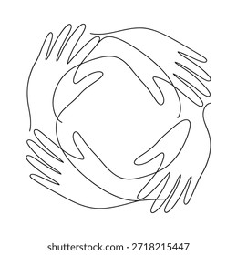 Arte de línea Abstractas que representa manos interconectadas formando una forma circular que fluye