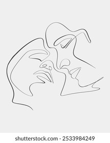 Abstract line art depicting two faces, drawn in a continuous minimalist style, representing intimacy and connection through simplicity.