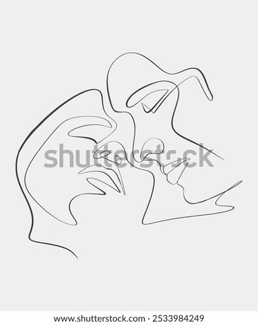 Abstract line art depicting two faces, drawn in a continuous minimalist style, representing intimacy and connection through simplicity.