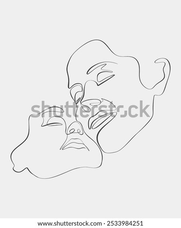 Abstract line art depicting two faces, drawn in a continuous minimalist style, representing intimacy and connection through simplicity.